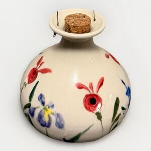 Hand Painted Porcelain Hummingbird Feeder Wildflower Signed Rocky Broome